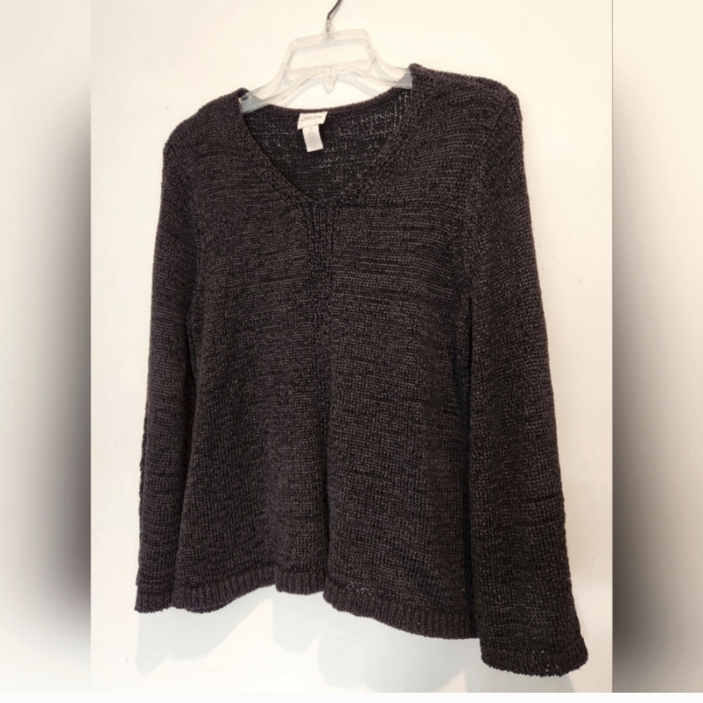Chico’s Black Open-Weave Pullover V Neck Sweater Chicos Size 2, Never Worn!!!